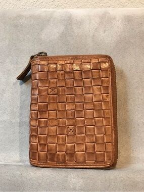 Gianni Conti Woven Leather Zip Wallet - Brown